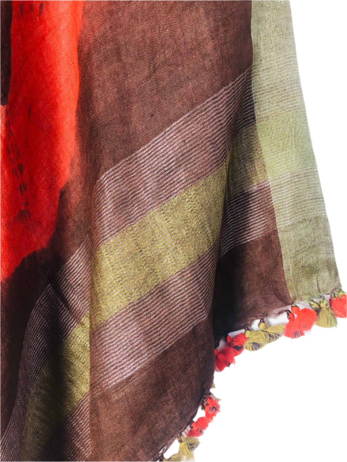 Brown and orange tie-dye linen coverup by MACOEY with khaki accents