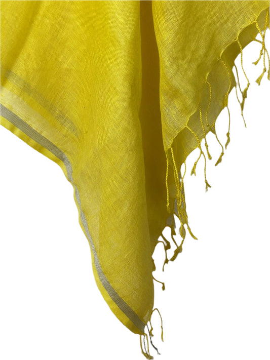 Yellow and silver linen coverup by MACOEY with fringe detail