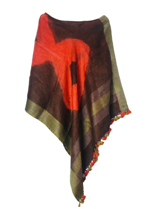 Brown and orange tie-dye linen coverup by MACOEY with khaki accents
