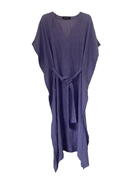 Purple linen kaftan by MACOEY with midi silhouette, side pockets and detachable belt