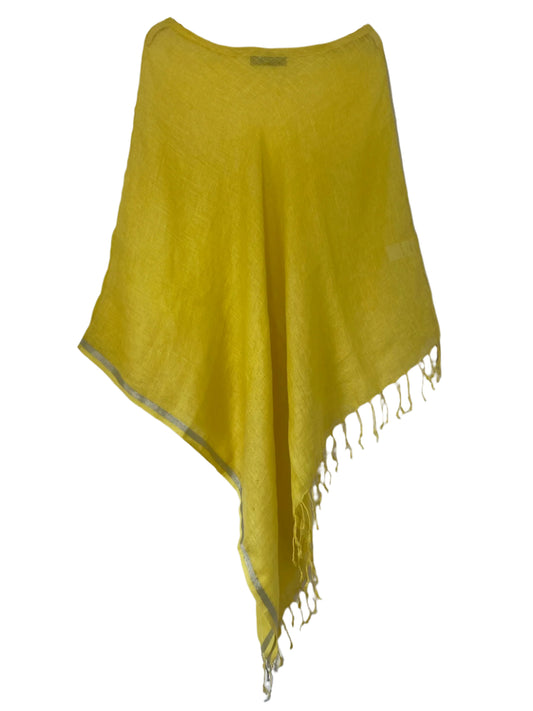 Yellow and silver linen coverup by MACOEY with fringe detail